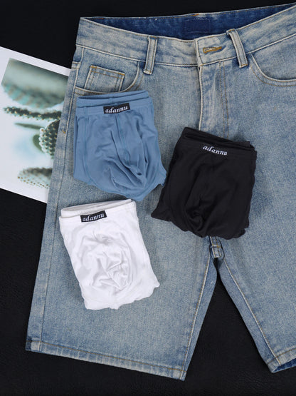 3 PCS Men's ADANNU Modal Boxer Briefs U Convex Pouch Elastic Waistband Soft Breathable Casual Underwear