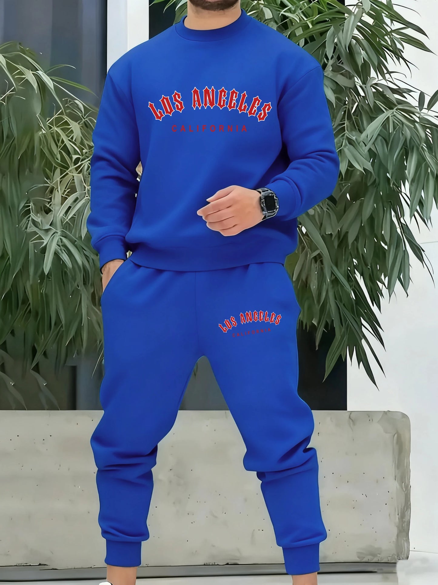 Los Angeles California Red Artword Tracksuit Man Fashion Simple Pants All-Match Casual Sportset Fleece Loose Basics Clothing