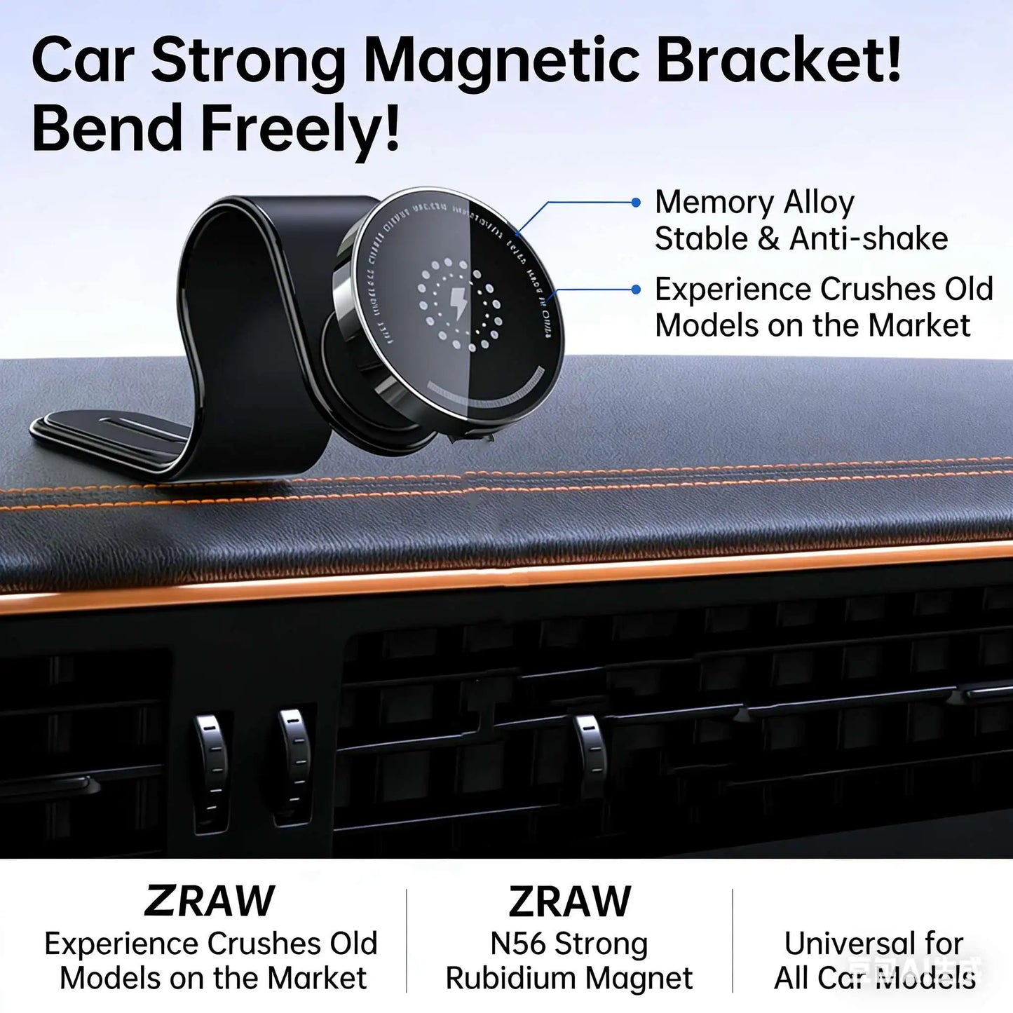 For MagSafe Wireless Car Charger Magnetic Car Phone Holder Bendable Car Phone Mount Phone Stand for iPhone 16 15 14 13
