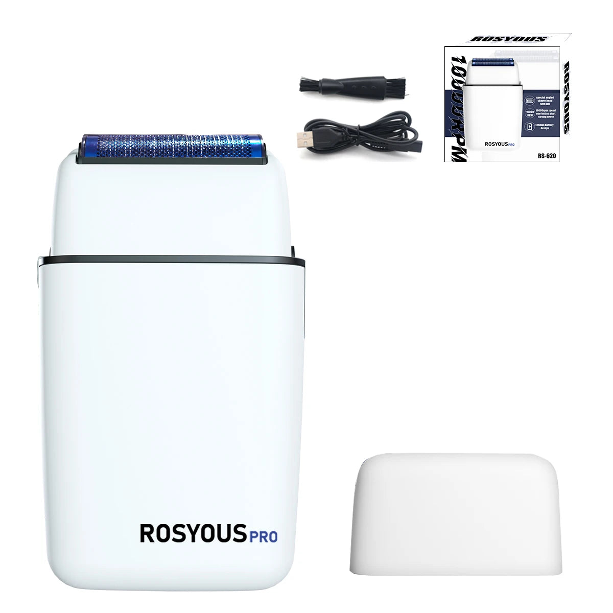 ROSYOUS RS620 Double Foil Blue Hypoallergenic Knife Net 10000RPM USB Cordless Professional Barber Shaver Hair Cutting Machiner