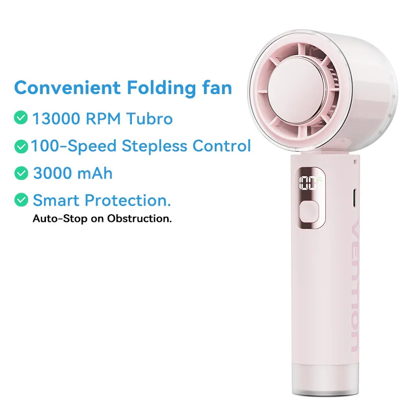 Vention Portable Fold Handheld Fan 13000 PRM 100-Speed Air Conditioner Intelligent power-off protection Outdoor Turbo Fan