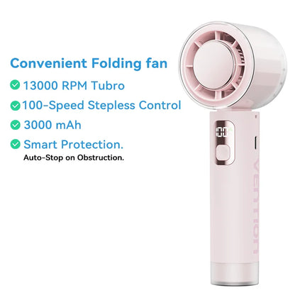 Vention Portable Fold Handheld Fan 13000 PRM 100-Speed Air Conditioner Intelligent power-off protection Outdoor Turbo Fan