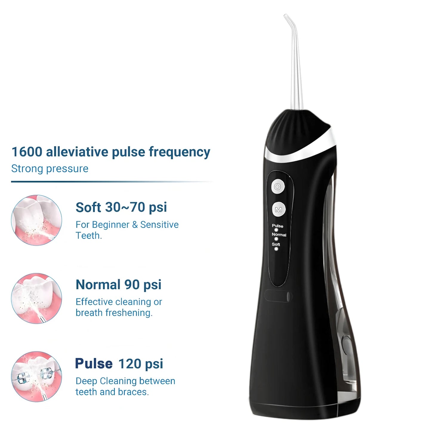 Water Floss Portable Cordless F18 Water Flosser 3 Cleaning Modes Waterproof Rechargeable Water Cleaner 4 Nozzles Clean Gums