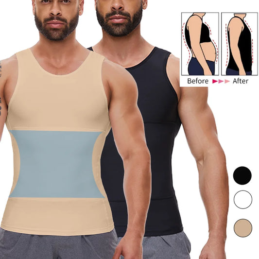 Men Double Layer Vest Sleveless Body Shaper Slimming Compression Undershirt M-4XL Waist Trainer Top Belly Control Shapewear