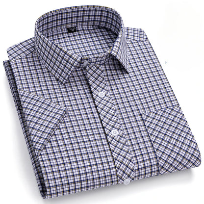 New in Shirt Over Size 100% Cotton Thin Summer Short Sleeve Shirts for Men Slim Fit Plain Shirt Plaid Soft Korean Popular Clothe