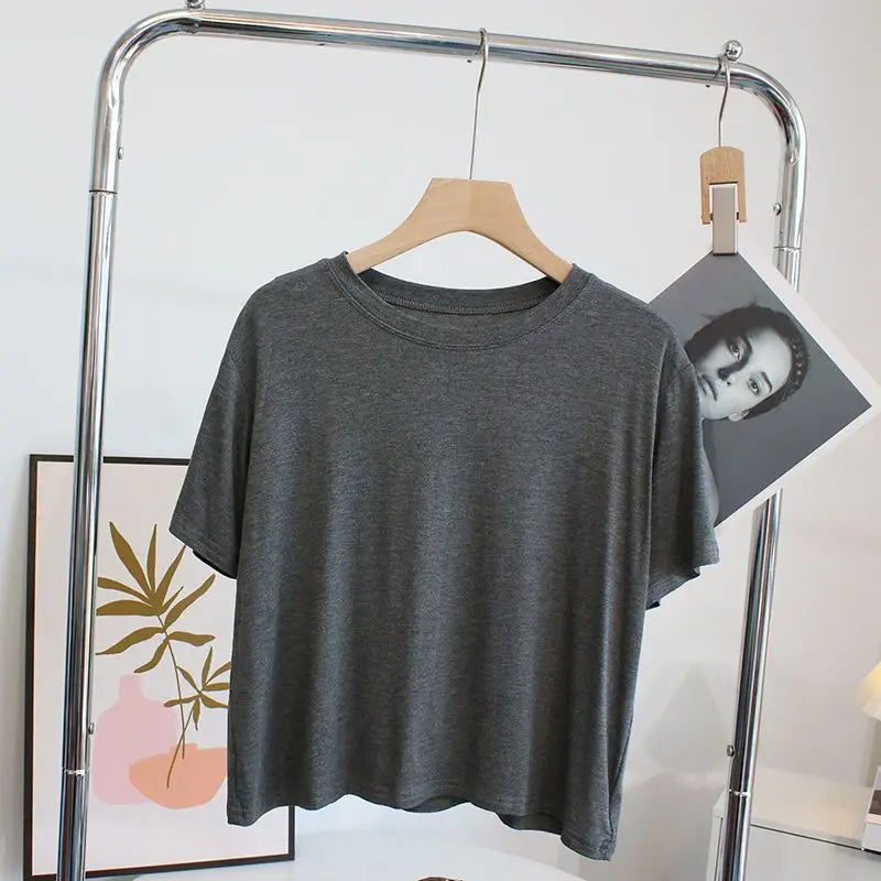 Ultra-Hand Feel Short Modal T-Shirt Women's  Summer 2025 Slimming round Neck Short Sleeve  Color Base Shirt