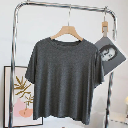 Ultra-Hand Feel Short Modal T-Shirt Women's  Summer 2025 Slimming round Neck Short Sleeve  Color Base Shirt