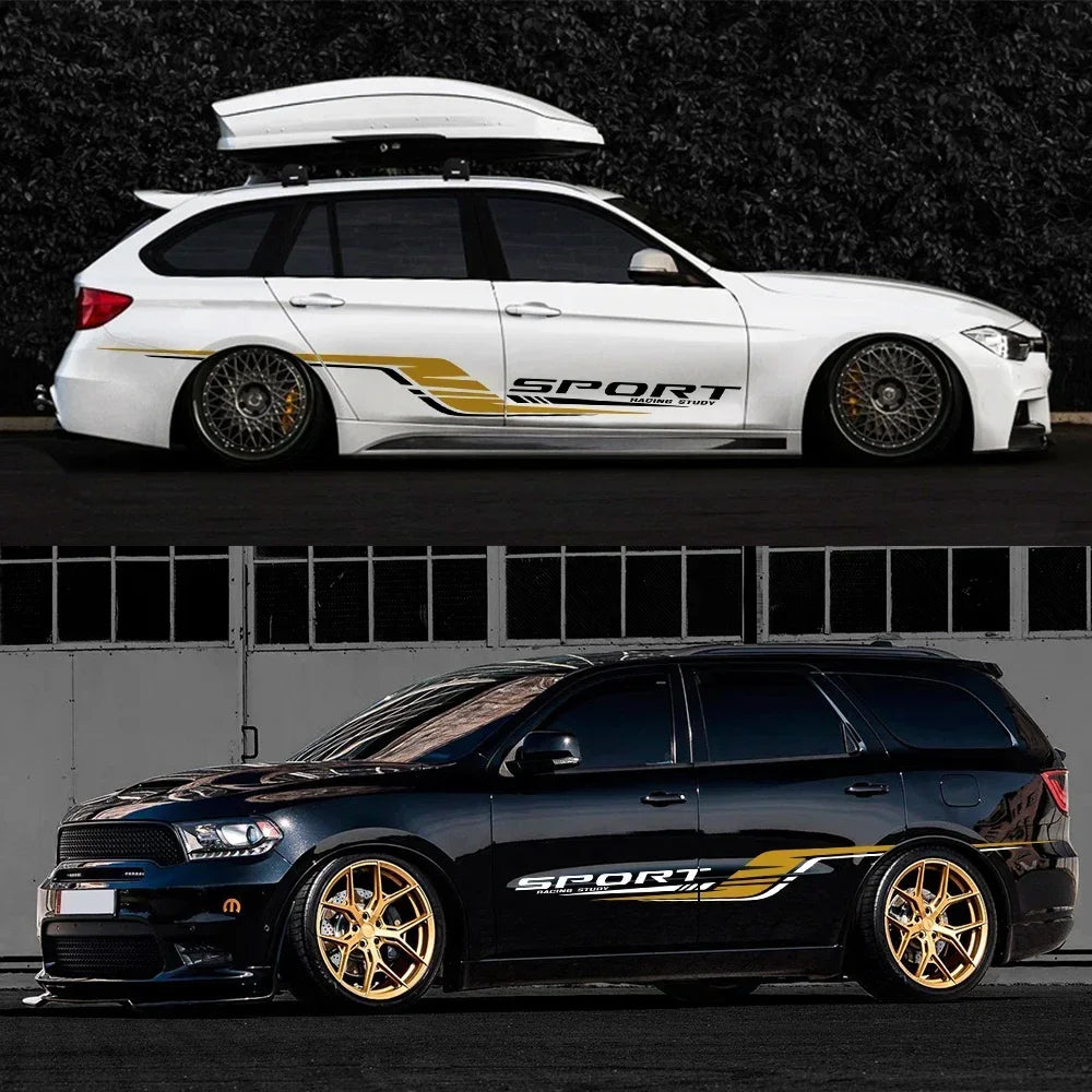 2PCS Long Stripes Car Decal Left and Right Side Personalized Waterproof Vinyl Tuning Stickers For Auto Body Decor Accessories