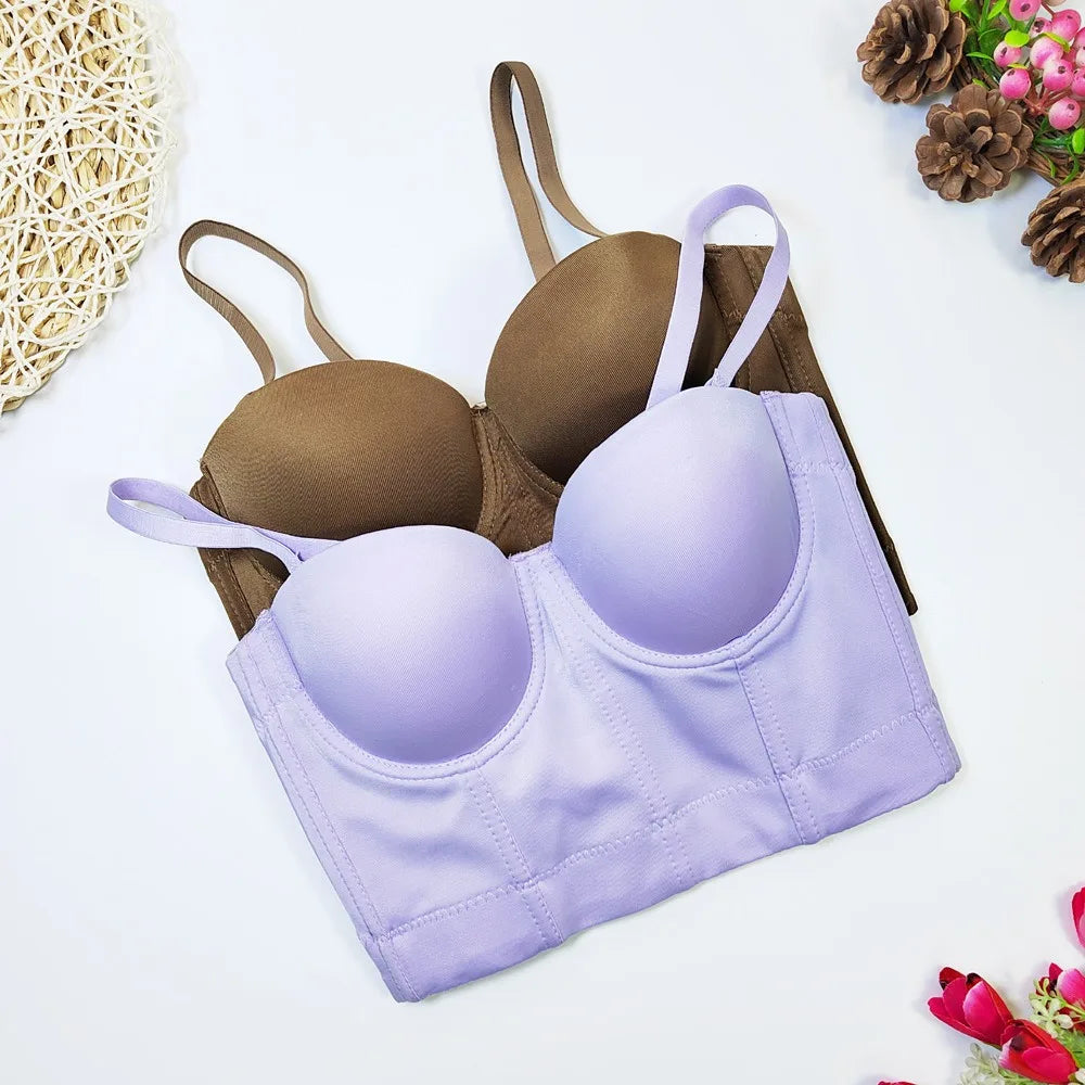 SXTHAENOO Summer 8 colors Fashion Mesh Push Up Bralet Women's Corset Simple Bustier Bra Night Club Party Sexy Cropped Top Vest