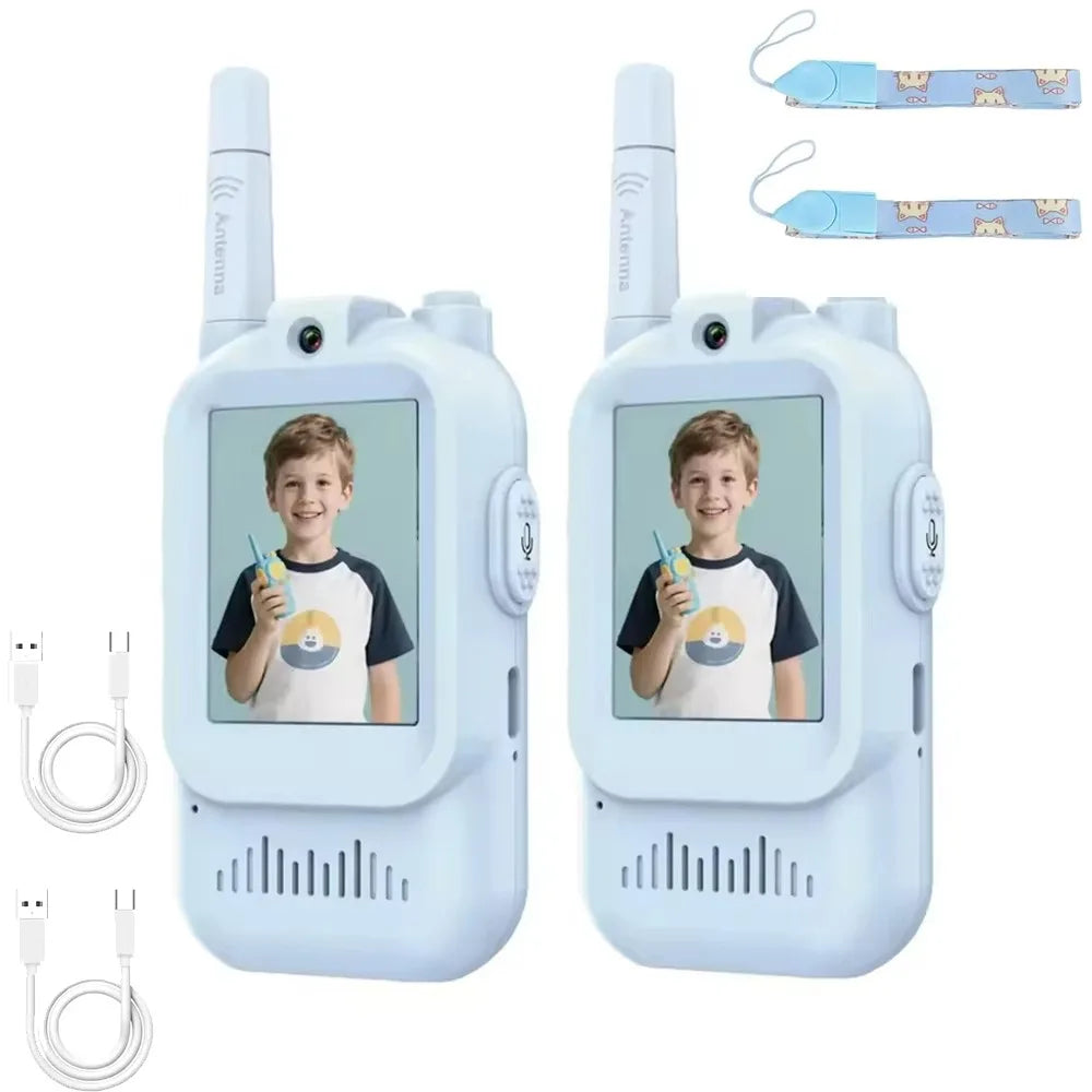 HD Screen Children's Video Intercom Long Range Cartoon Design Video Walkie Talkie 4 Voice Effects with Lanyards