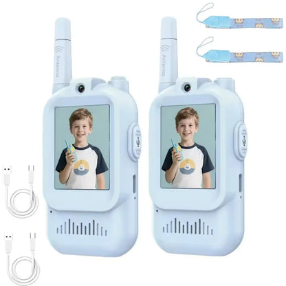 HD Screen Children's Video Intercom Long Range Cartoon Design Video Walkie Talkie 4 Voice Effects with Lanyards