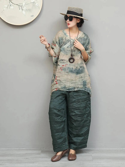 Artistic Ramie Pant Women Summer Lightweight Loose Casual Long Pants LX5871
