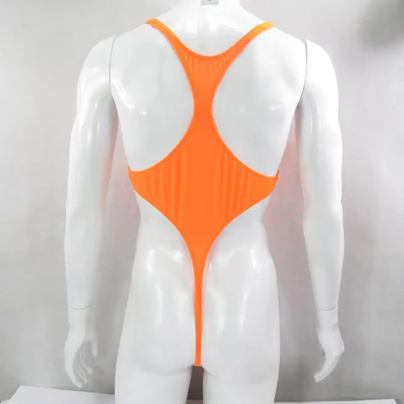 G828B Mens Thong Bodysuit Stretchy High Cut Racer Back Jersey Spandex