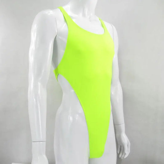 G828B Mens Thong Bodysuit Stretchy High Cut Racer Back Jersey Spandex
