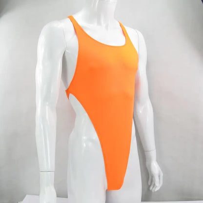 G828B Mens Thong Bodysuit Stretchy High Cut Racer Back Jersey Spandex