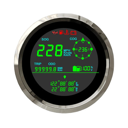 ELING 85mm Digital Multifunction GPS Speedometer 0-299 km/h MPH Knots ODO Direction Fuel Gauge Voltmeter with Alarm 12V 24V