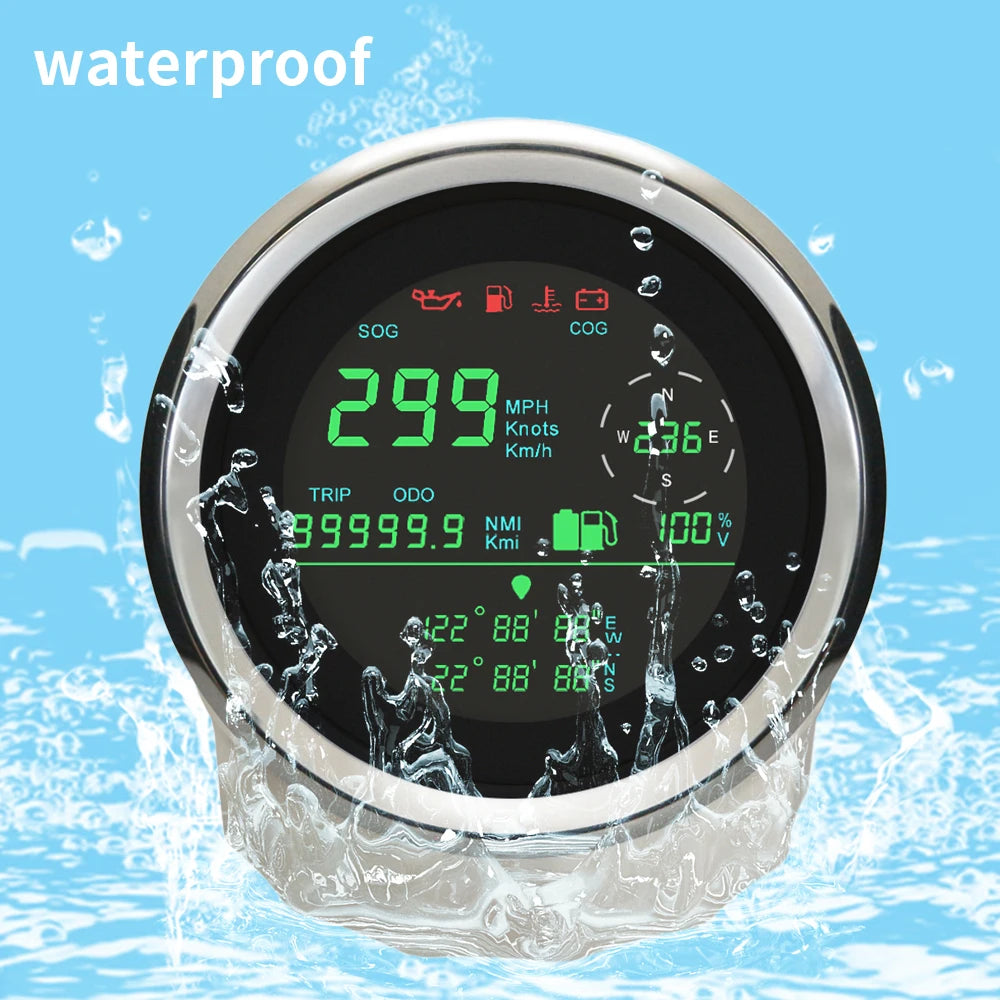 ELING 85mm Digital Multifunction GPS Speedometer 0-299 km/h MPH Knots ODO Direction Fuel Gauge Voltmeter with Alarm 12V 24V