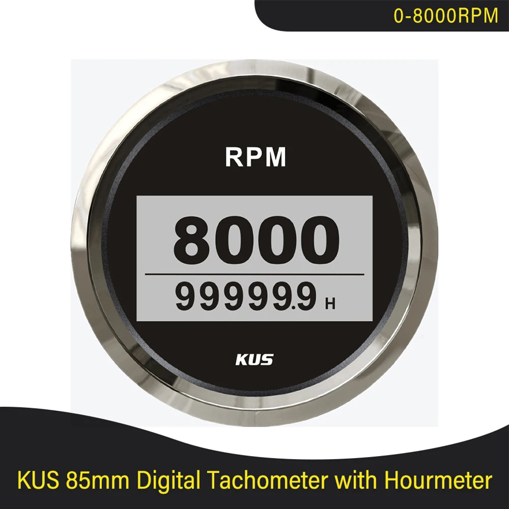 KUS 3K 4K 6K 8K Tachometer RPM Engine Tach Hour Meter LCD Display Inductive for Car Boat Motorcycle