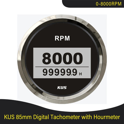 KUS 3K 4K 6K 8K Tachometer RPM Engine Tach Hour Meter LCD Display Inductive for Car Boat Motorcycle