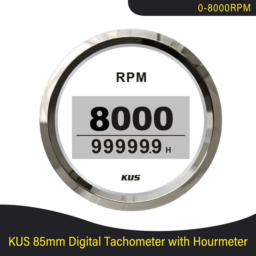 KUS 3K 4K 6K 8K Tachometer RPM Engine Tach Hour Meter LCD Display Inductive for Car Boat Motorcycle