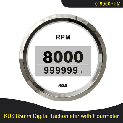 KUS 3K 4K 6K 8K Tachometer RPM Engine Tach Hour Meter LCD Display Inductive for Car Boat Motorcycle
