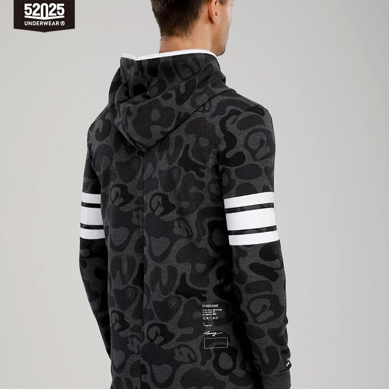 52025 Men's Hooded Camouflage Jumpsuit – One-Piece Cotton Pajamas, Cozy Homewear Lounge Onesie, Stylish Hooded Pajama Set