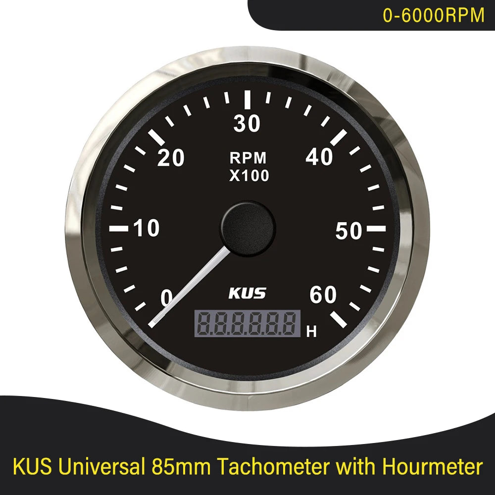 KUS 3K 4K 6K 8K Tachometer RPM Engine Tach Hour Meter LCD Display Inductive for Car Boat Motorcycle