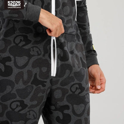 52025 Men's Hooded Camouflage Jumpsuit – One-Piece Cotton Pajamas, Cozy Homewear Lounge Onesie, Stylish Hooded Pajama Set