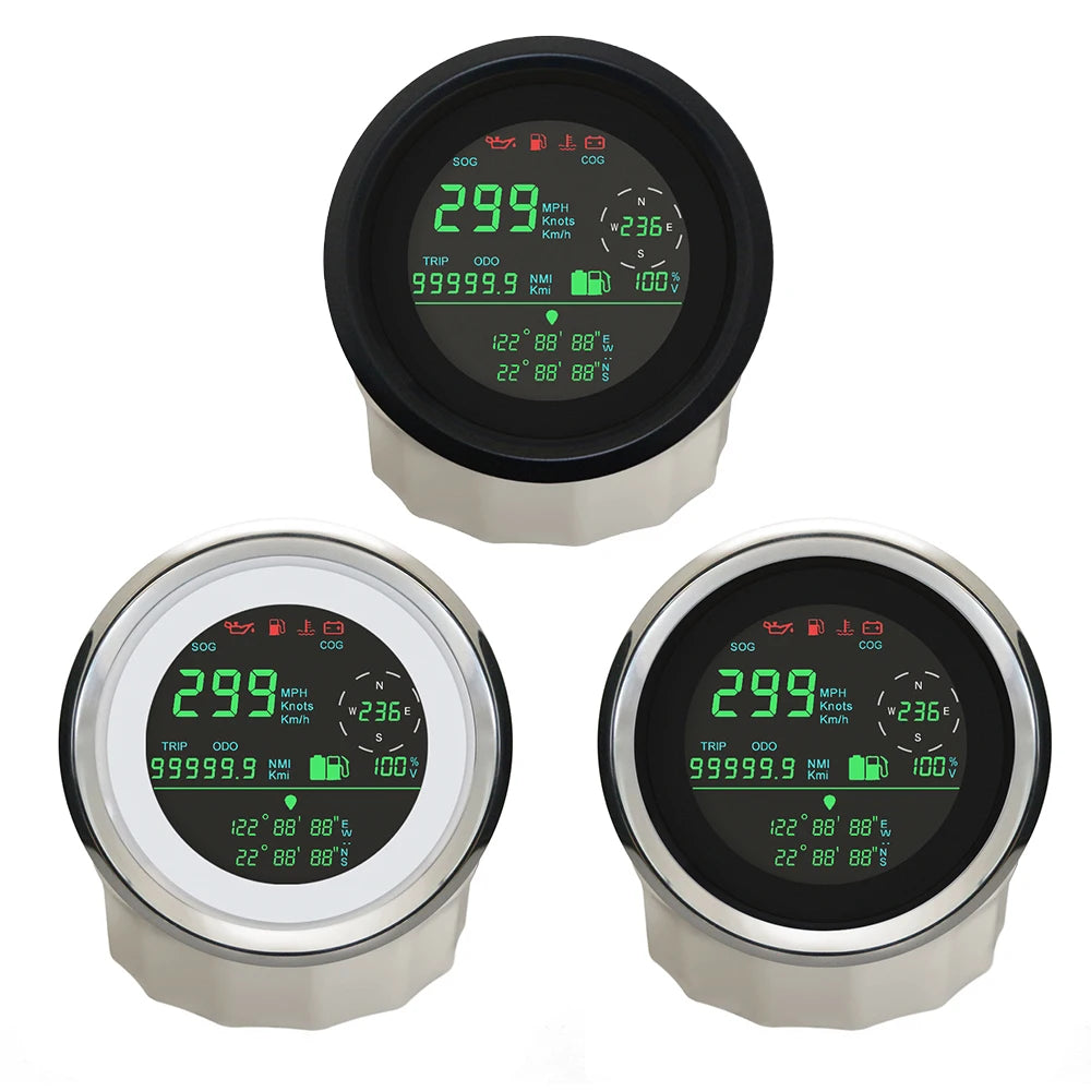 ELING 85mm Digital Multifunction GPS Speedometer 0-299 km/h MPH Knots ODO Direction Fuel Gauge Voltmeter with Alarm 12V 24V
