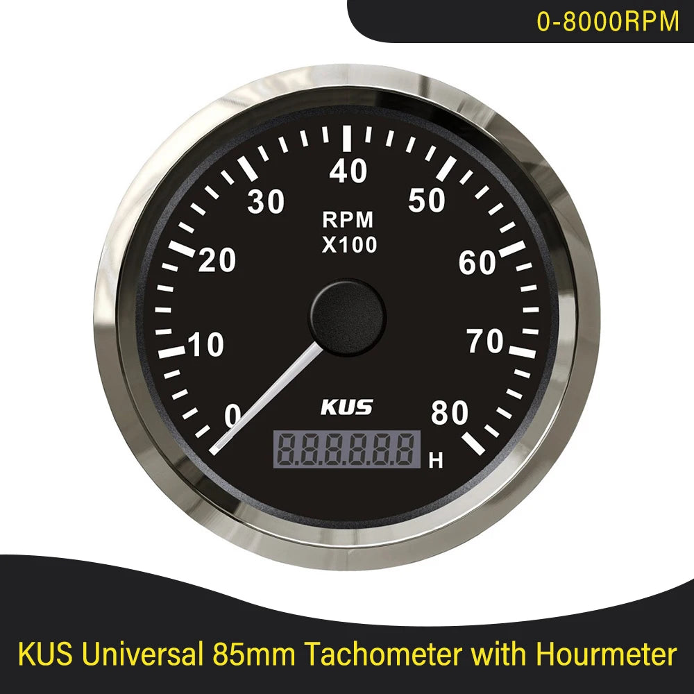 KUS 3K 4K 6K 8K Tachometer RPM Engine Tach Hour Meter LCD Display Inductive for Car Boat Motorcycle