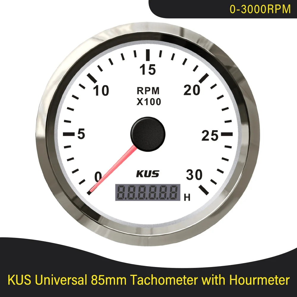 KUS 3K 4K 6K 8K Tachometer RPM Engine Tach Hour Meter LCD Display Inductive for Car Boat Motorcycle