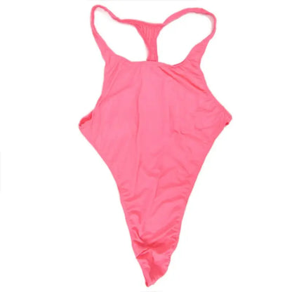 G828B Mens Thong Bodysuit Stretchy High Cut Racer Back Jersey Spandex