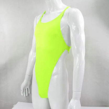 G828B Mens Thong Bodysuit Stretchy High Cut Racer Back Jersey Spandex