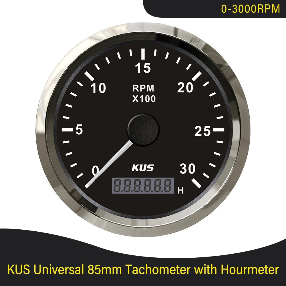 KUS 3K 4K 6K 8K Tachometer RPM Engine Tach Hour Meter LCD Display Inductive for Car Boat Motorcycle