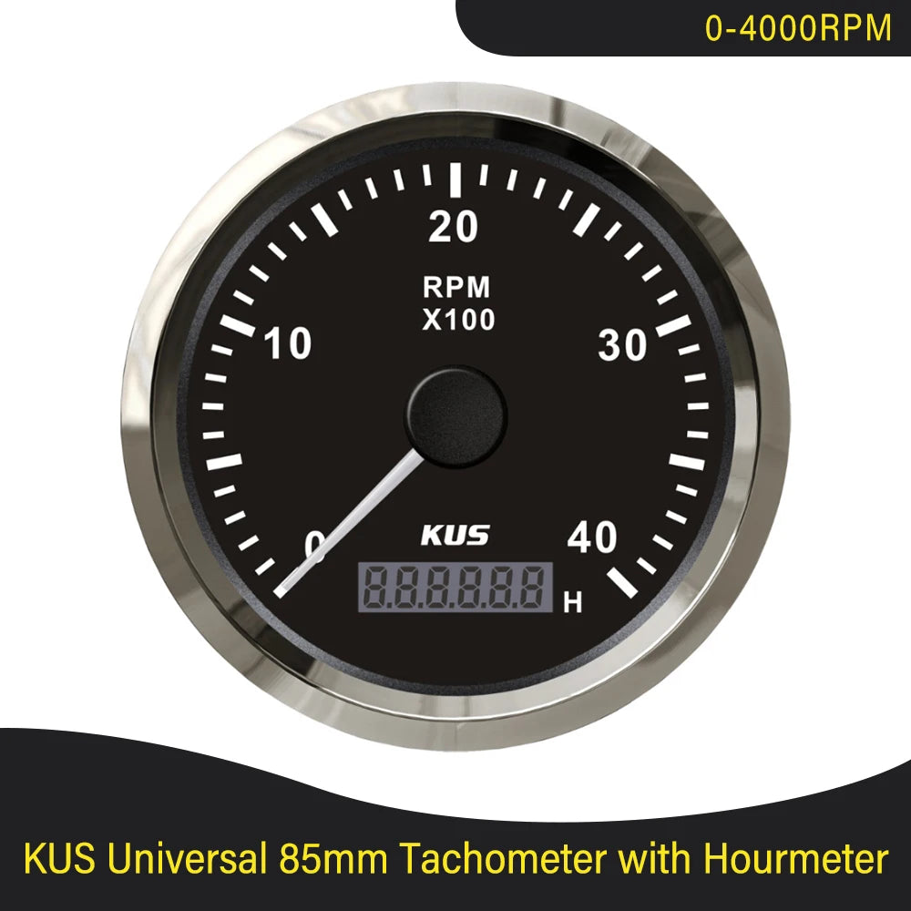 KUS 3K 4K 6K 8K Tachometer RPM Engine Tach Hour Meter LCD Display Inductive for Car Boat Motorcycle