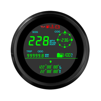 ELING 85mm Digital Multifunction GPS Speedometer 0-299 km/h MPH Knots ODO Direction Fuel Gauge Voltmeter with Alarm 12V 24V