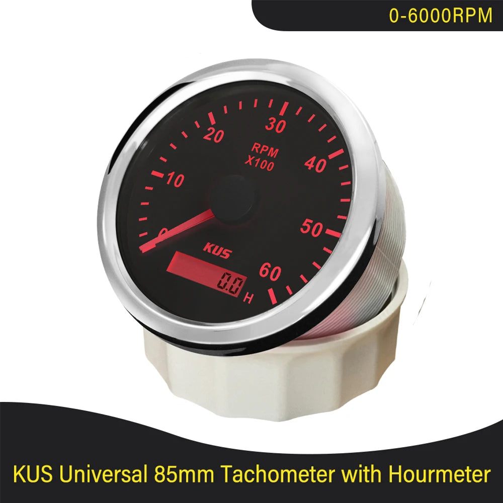 KUS 3K 4K 6K 8K Tachometer RPM Engine Tach Hour Meter LCD Display Inductive for Car Boat Motorcycle