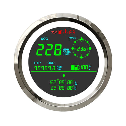 ELING 85mm Digital Multifunction GPS Speedometer 0-299 km/h MPH Knots ODO Direction Fuel Gauge Voltmeter with Alarm 12V 24V