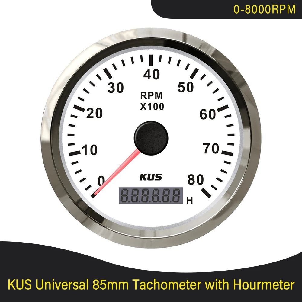 KUS 3K 4K 6K 8K Tachometer RPM Engine Tach Hour Meter LCD Display Inductive for Car Boat Motorcycle