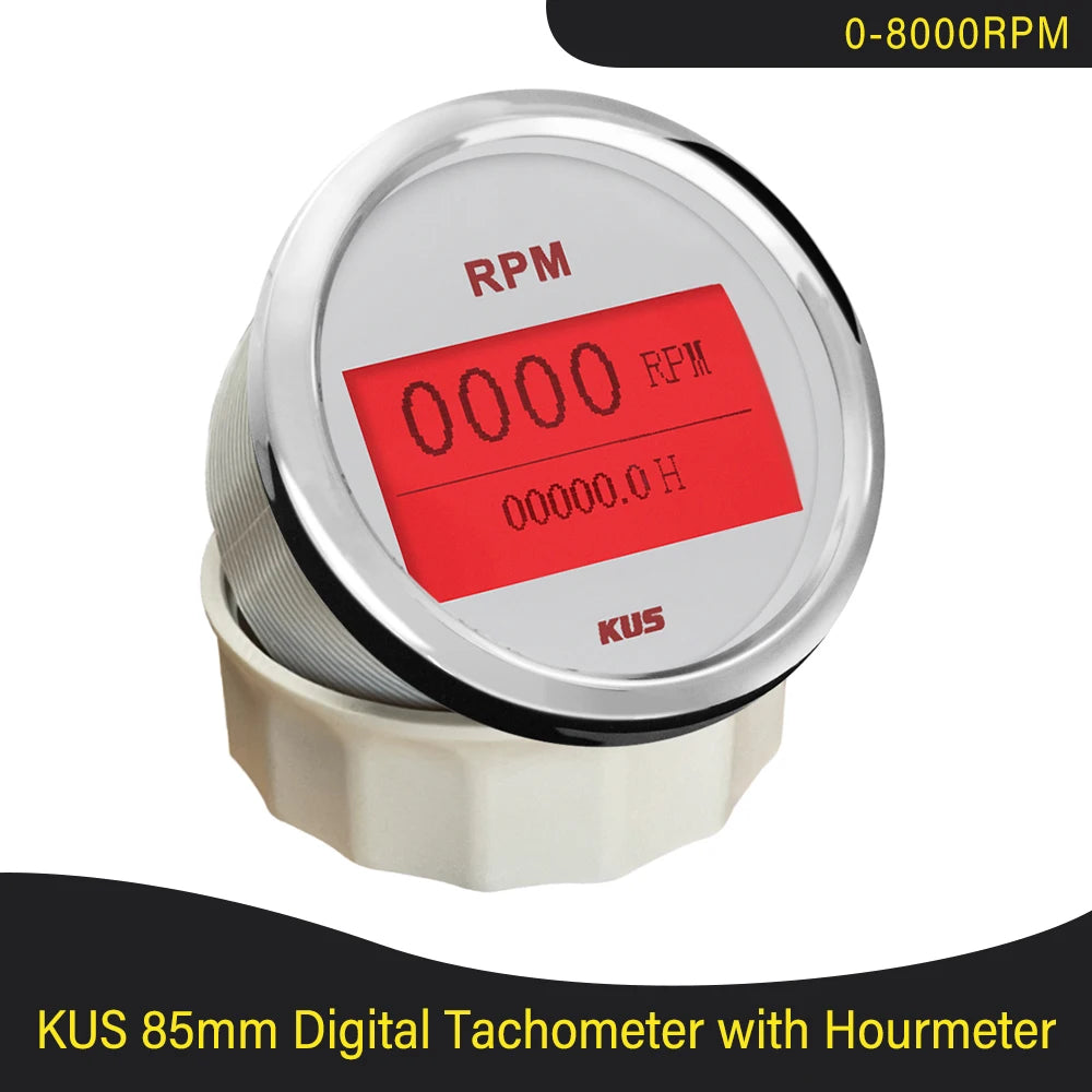 KUS 3K 4K 6K 8K Tachometer RPM Engine Tach Hour Meter LCD Display Inductive for Car Boat Motorcycle