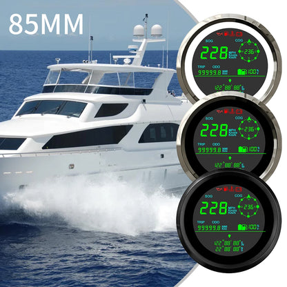 ELING 85mm Digital Multifunction GPS Speedometer 0-299 km/h MPH Knots ODO Direction Fuel Gauge Voltmeter with Alarm 12V 24V