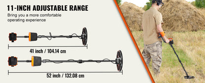 VEVOR Metal Detector for Adults & Kids 10Inch Waterproof Search Coil with LCD Display 7 Modes Adjustable 41''-52'' Aluminum Stem
