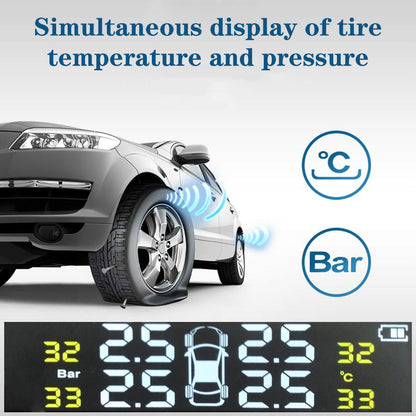 USB Solar Powered Intelligent Temperature Warning LCD Display + 4 External Sensors Car TPMS Wireless Tire Pressure System