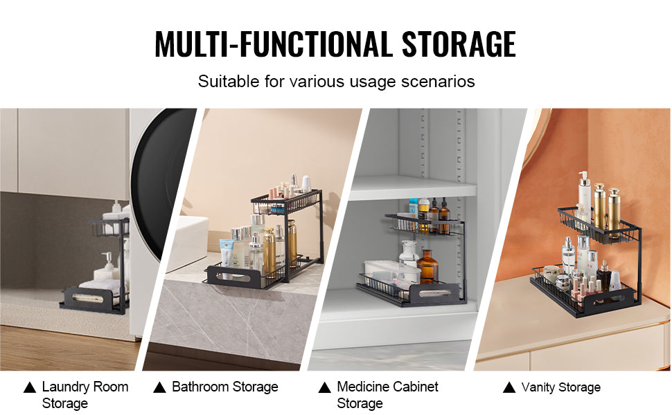 SucceBuy 2Tier Pull Out Cabinet Organizer Under Sink Organizer Slide Out Drawer Cabinet Organizer Sliding Storage Shelf