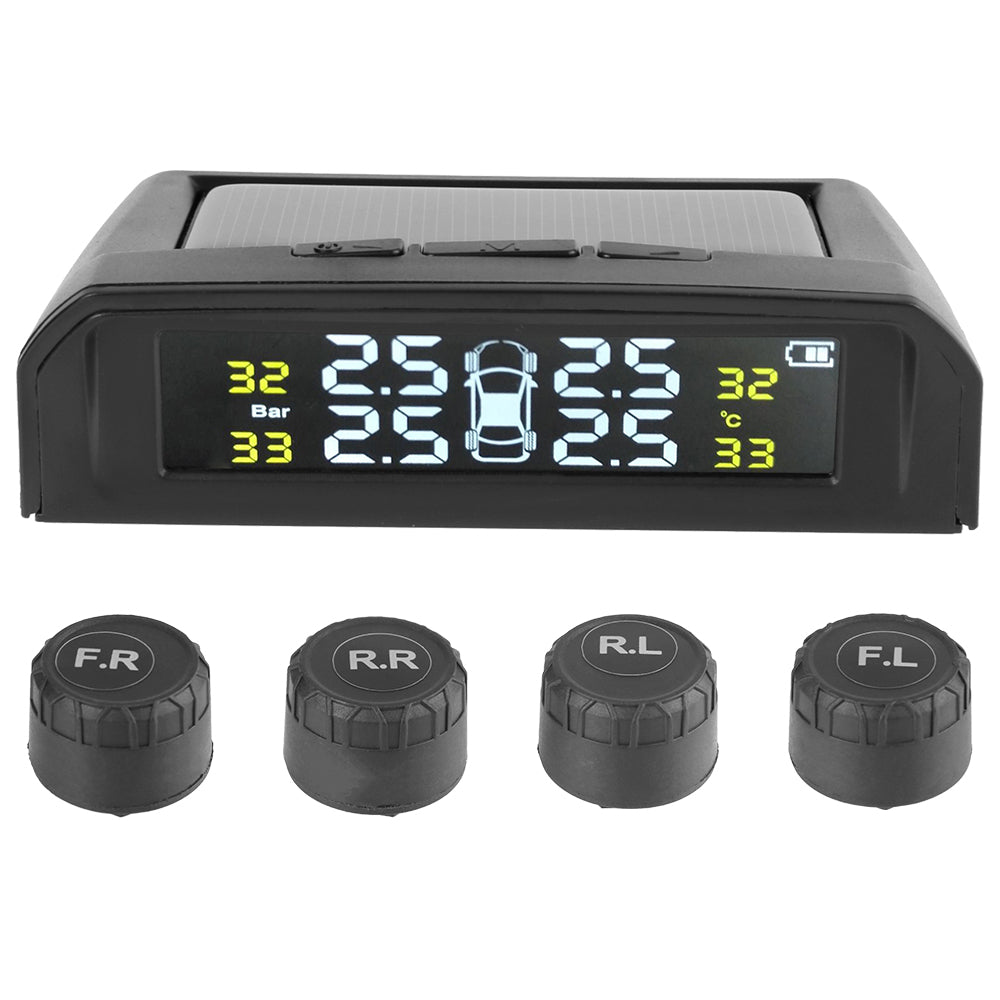 USB Solar Powered Intelligent Temperature Warning LCD Display + 4 External Sensors Car TPMS Wireless Tire Pressure System